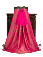Dark Pink Plain Crepe Silk Handloom Banarasi Saree - Sacred Weaves