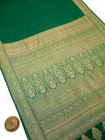Bottle Green Plain Crepe Silk Handloom Banarasi Saree - Sacred Weaves