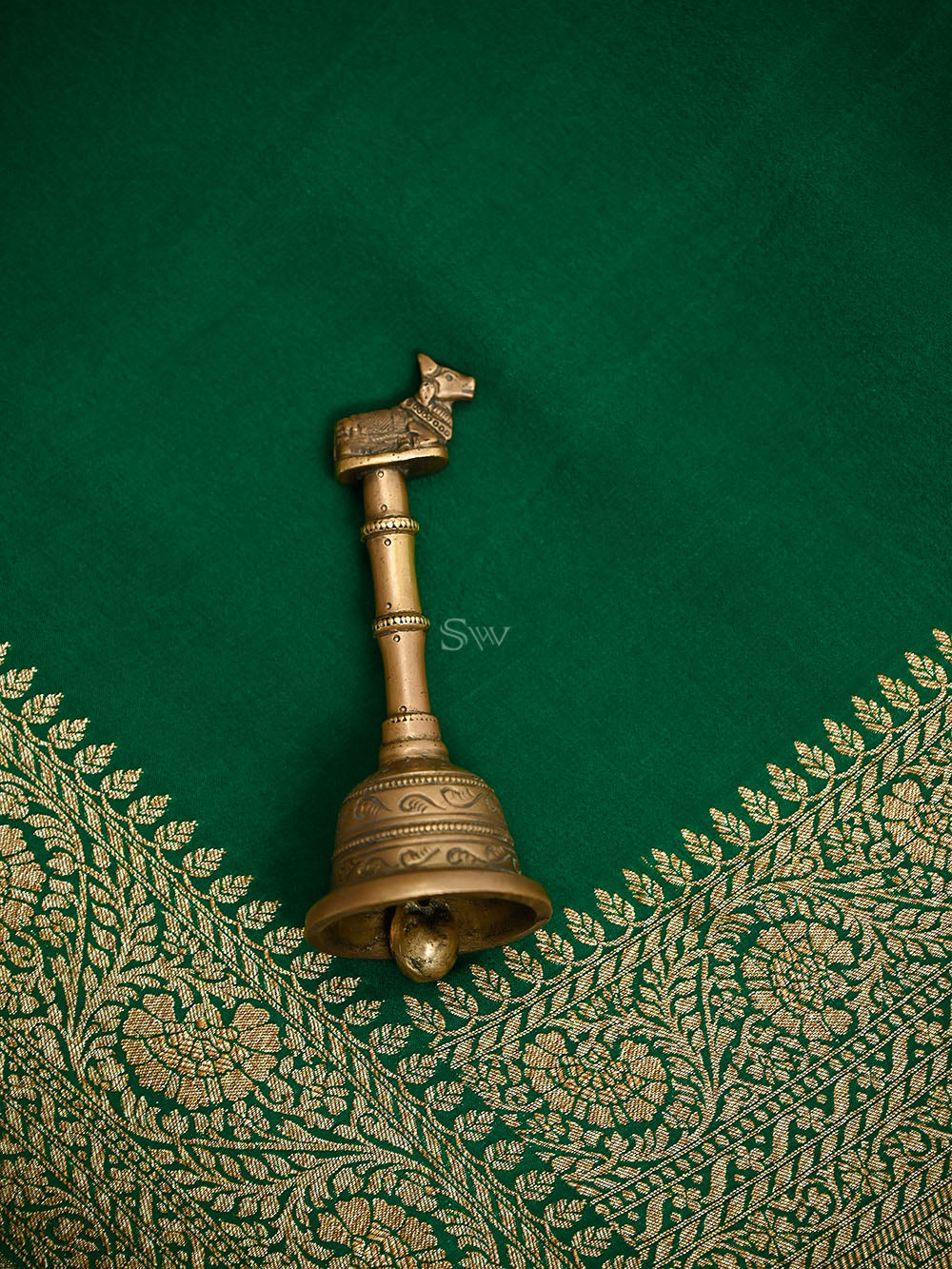 Bottle Green Plain Crepe Silk Handloom Banarasi Saree - Sacred Weaves