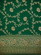 Bottle Green Plain Crepe Silk Handloom Banarasi Saree - Sacred Weaves