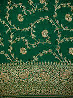 Bottle Green Plain Crepe Silk Handloom Banarasi Saree - Sacred Weaves