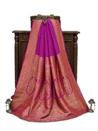 Dark Magenta Booti Crepe Silk Handloom Banarasi Saree - Sacred Weaves