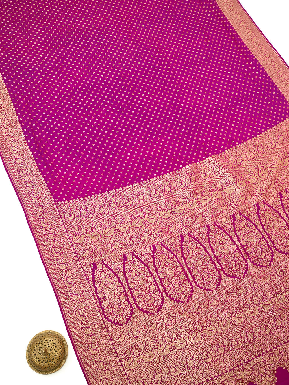 Magenta Booti Crepe Silk Handloom Banarasi Saree - Sacred Weaves