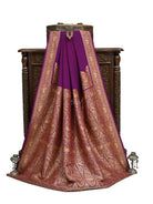 Wine Plain Crepe Silk Handloom Banarasi Saree  - Sacred Weaves