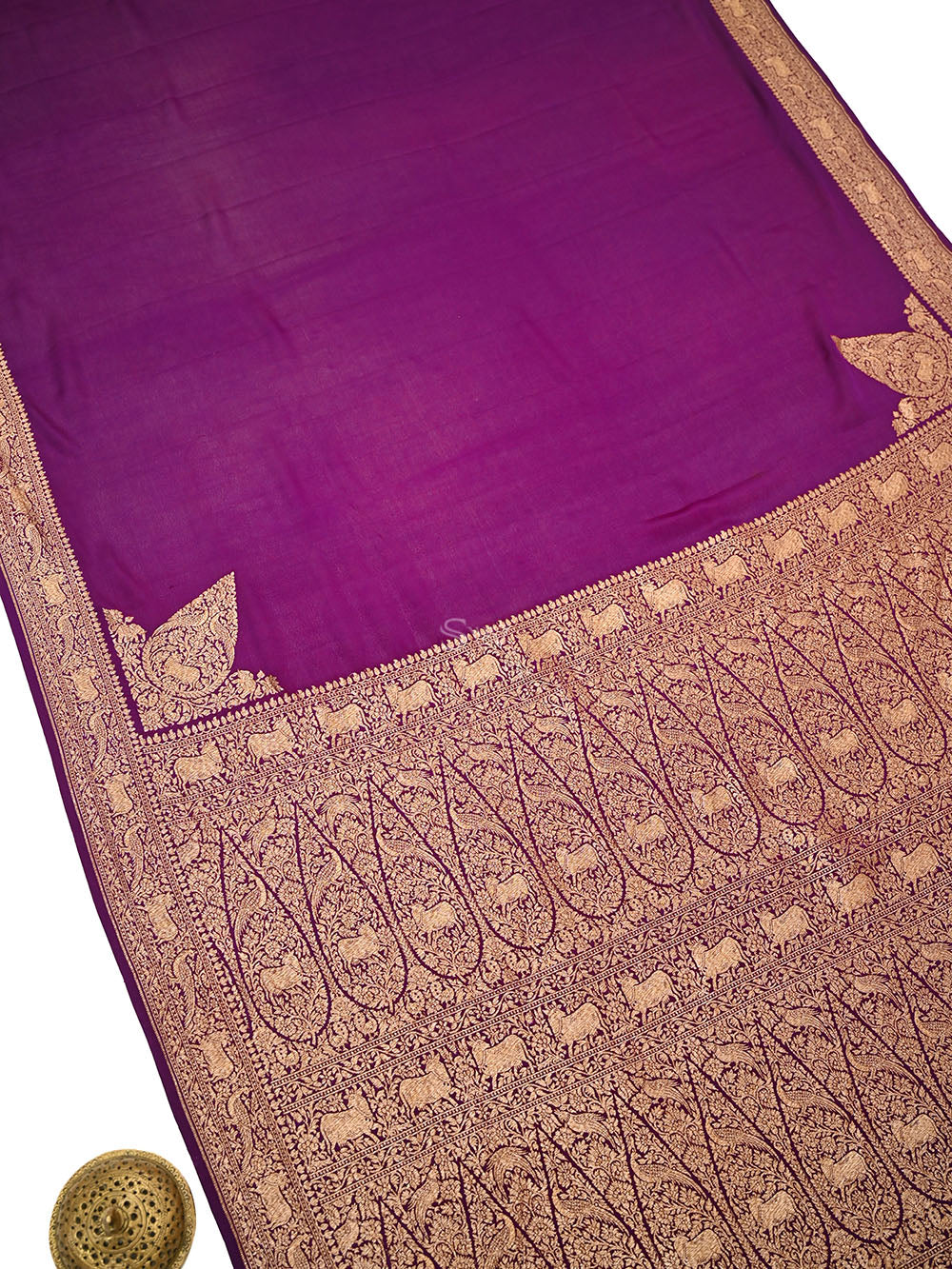 Wine Plain Crepe Silk Handloom Banarasi Saree- Sacred Weaves