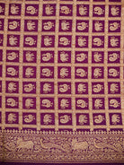 Wine Plain Crepe Silk Handloom Banarasi Saree  - Sacred Weaves