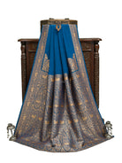 Midnight Blue Plain Crepe Silk Handloom Banarasi Saree - Sacred Weaves
