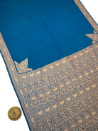 Midnight Blue Plain Crepe Silk Handloom Banarasi Saree - Sacred Weaves