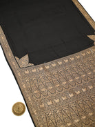 Black Plain Crepe Silk Handloom Banarasi Saree - Sacred Weaves