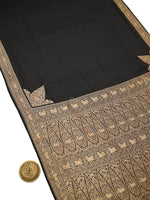 Black Plain Crepe Silk Handloom Banarasi Saree - Sacred Weaves
