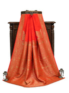 Orange Plain Crepe Silk Handloom Banarasi Saree - Sacred Weaves