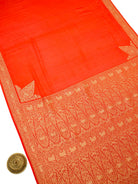 Orange Plain Crepe Silk Handloom Banarasi Saree - Sacred Weaves