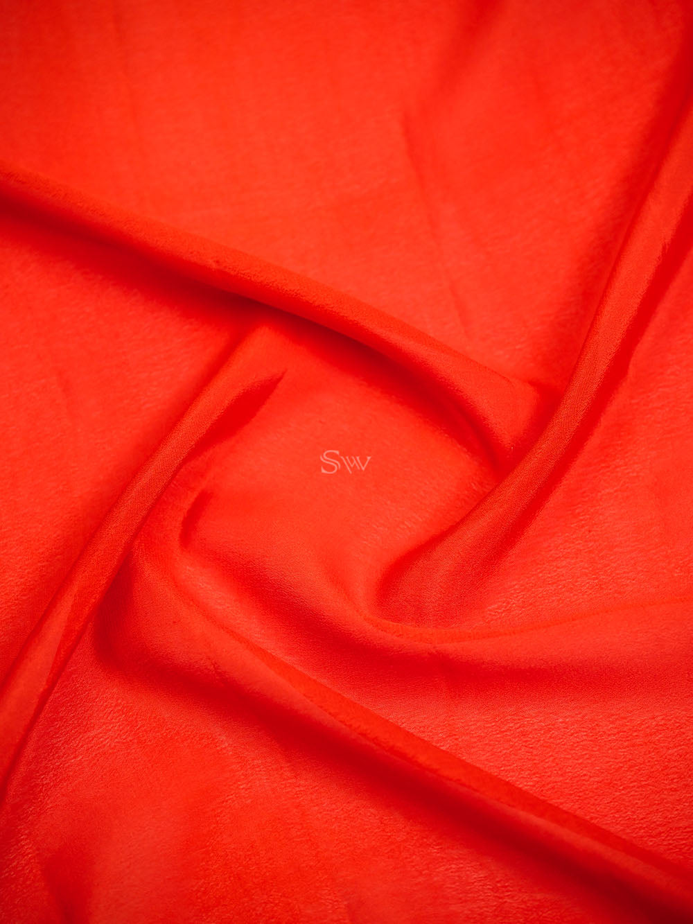 Orange Plain Crepe Silk Handloom Banarasi Saree - Sacred Weaves