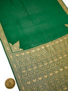Bottle Green Plain Crepe Silk Handloom Banarasi Saree  - Sacred Weaves