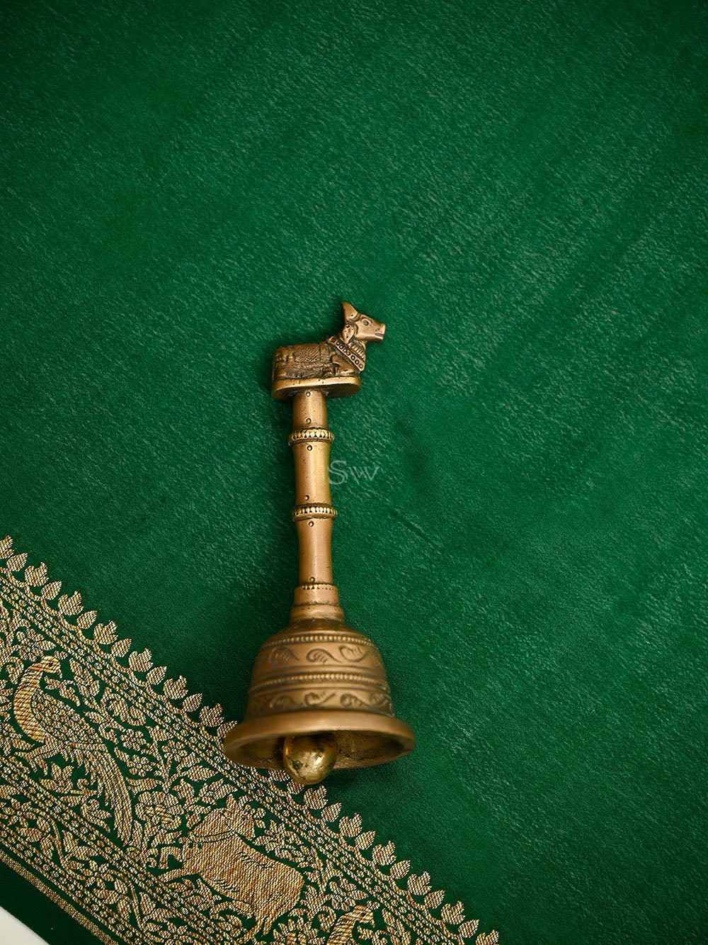 Bottle Green Plain Crepe Silk Handloom Banarasi Saree- Sacred Weaves