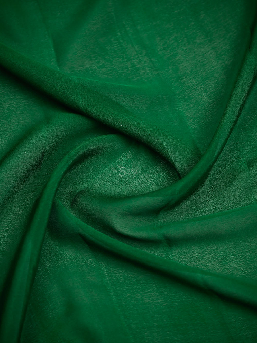 Bottle Green Plain Crepe Silk Handloom Banarasi Saree- Sacred Weaves
