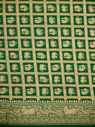 Bottle Green Plain Crepe Silk Handloom Banarasi Saree  - Sacred Weaves