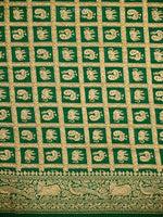 Bottle Green Plain Crepe Silk Handloom Banarasi Saree- Sacred Weaves