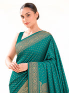 Teal Blue Zari Booti Crepe Silk Handloom Banarasi Saree - Sacred Weaves