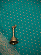 Teal Blue Zari Booti Crepe Silk Handloom Banarasi Saree - Sacred Weaves