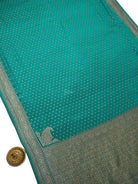 Teal Blue Zari Booti Crepe Silk Handloom Banarasi Saree - Sacred Weaves