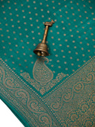 Teal Blue Zari Booti Crepe Silk Handloom Banarasi Saree - Sacred Weaves