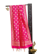 Dark Pink Jaal Katan Silk Handloom Banarasi Dupatta - Sacred Weaves