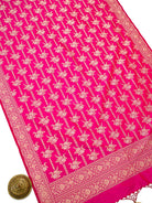 Dark Pink Jaal Katan Silk Handloom Banarasi Dupatta - Sacred Weaves