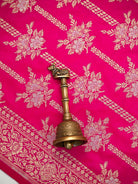 Dark Pink Jaal Katan Silk Handloom Banarasi Dupatta - Sacred Weaves