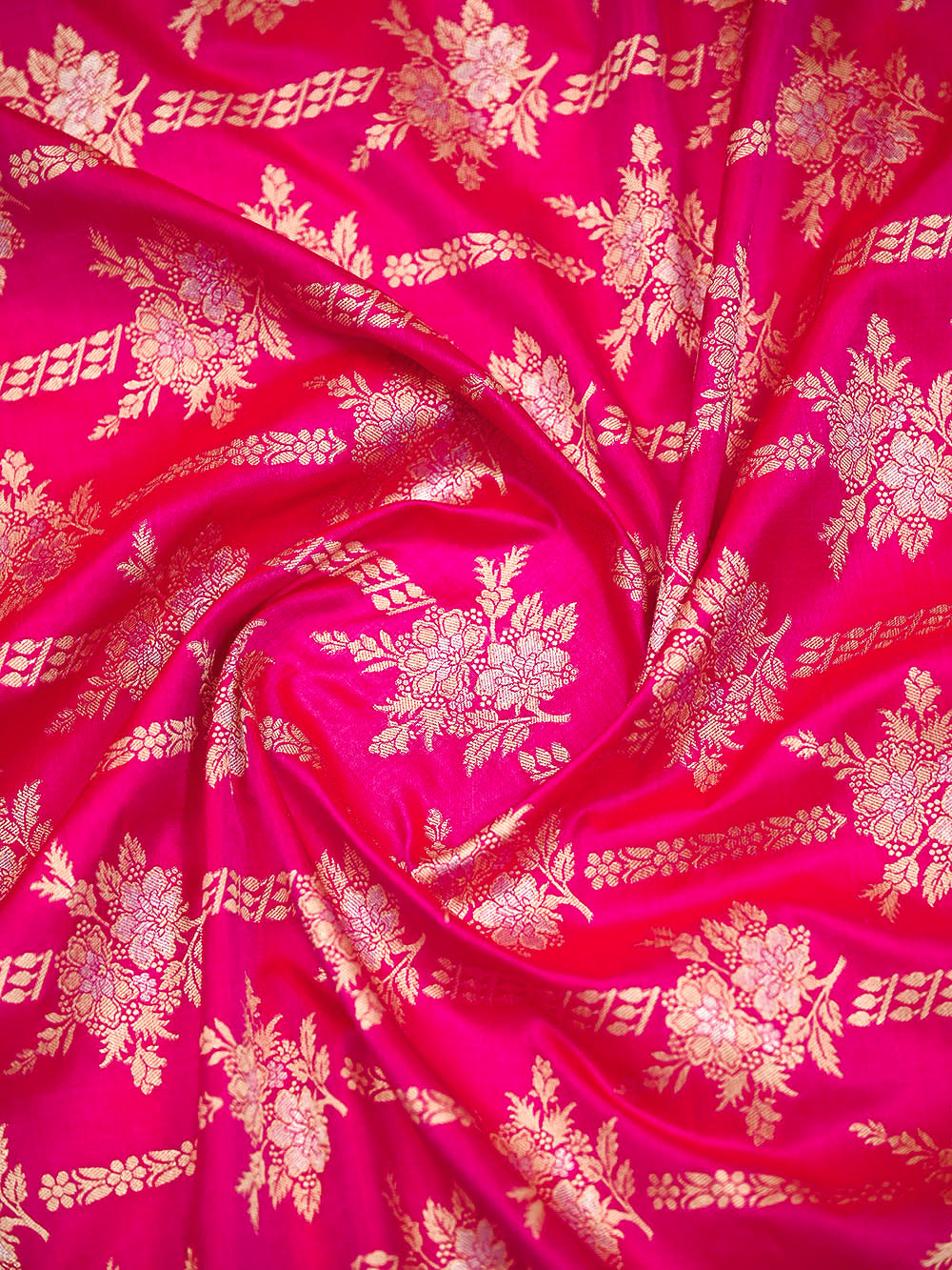 Dark Pink Jaal Katan Silk Handloom Banarasi Dupatta - Sacred Weaves
