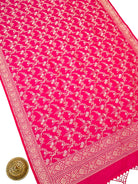 Dark Pink Jaal Katan Silk Handloom Banarasi Dupatta - Sacred Weaves