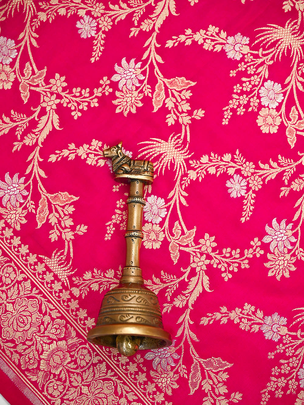 Dark Pink Jaal Katan Silk Handloom Banarasi Dupatta - Sacred Weaves