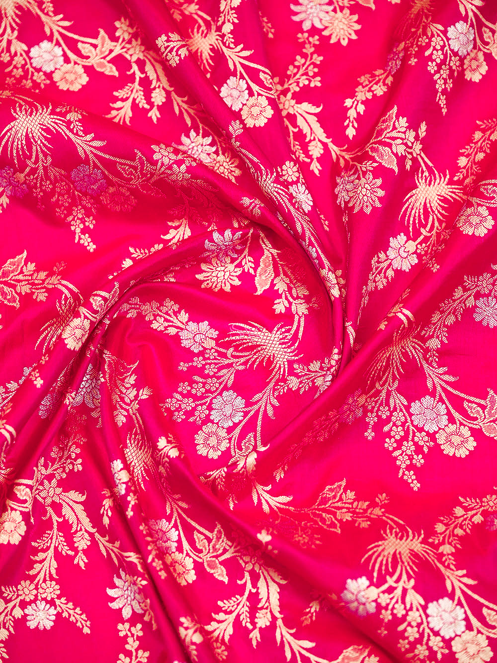 Dark Pink Jaal Katan Silk Handloom Banarasi Dupatta - Sacred Weaves