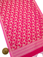 Dark Pink Jaal Katan Silk Handloom Banarasi Dupatta - Sacred Weaves