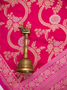 Dark Pink Jaal Katan Silk Handloom Banarasi Dupatta - Sacred Weaves