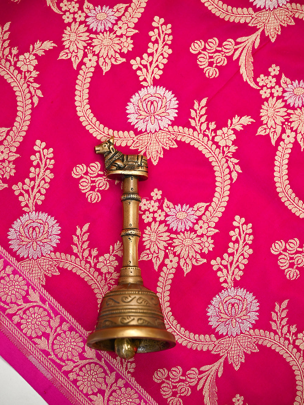 Dark Pink Jaal Katan Silk Handloom Banarasi Dupatta - Sacred Weaves