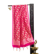 Dark Pink Jaal Katan Silk Handloom Banarasi Dupatta - Sacred Weaves