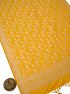 Yellow Jaal Katan Silk Handloom Banarasi Dupatta - Sacred Weaves