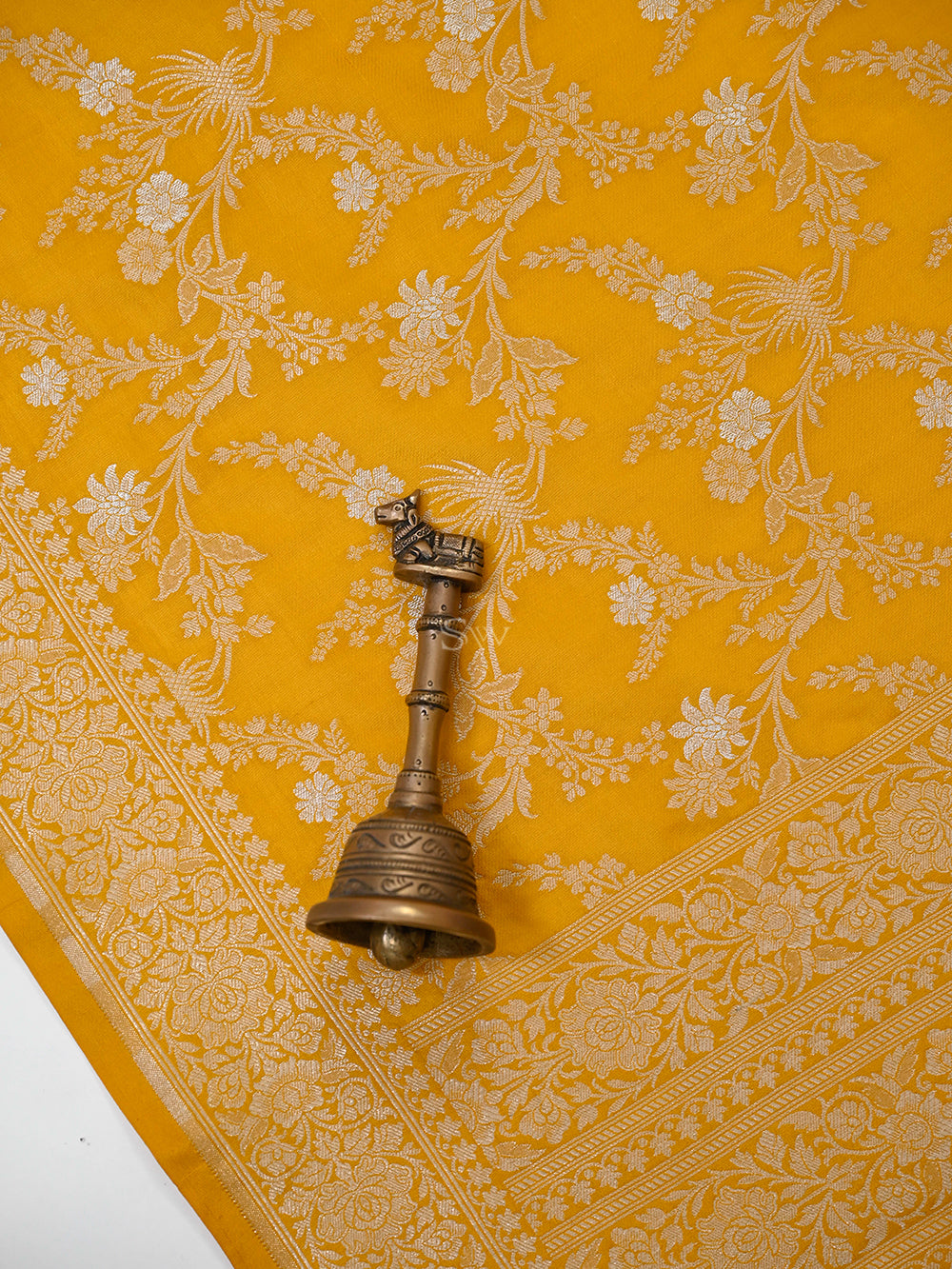Yellow Jaal Katan Silk Handloom Banarasi Dupatta - Sacred Weaves