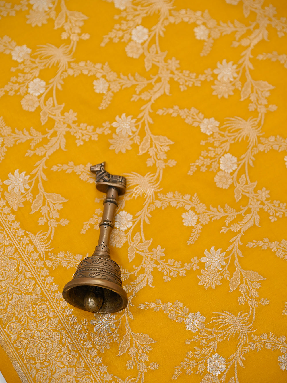 Yellow Jaal Katan Silk Handloom Banarasi Dupatta - Sacred Weaves