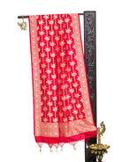 Red Jaal Katan Silk Handloom Banarasi Dupatta - Sacred Weaves