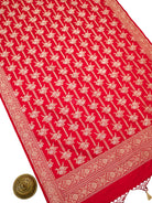 Red Jaal Katan Silk Handloom Banarasi Dupatta - Sacred Weaves