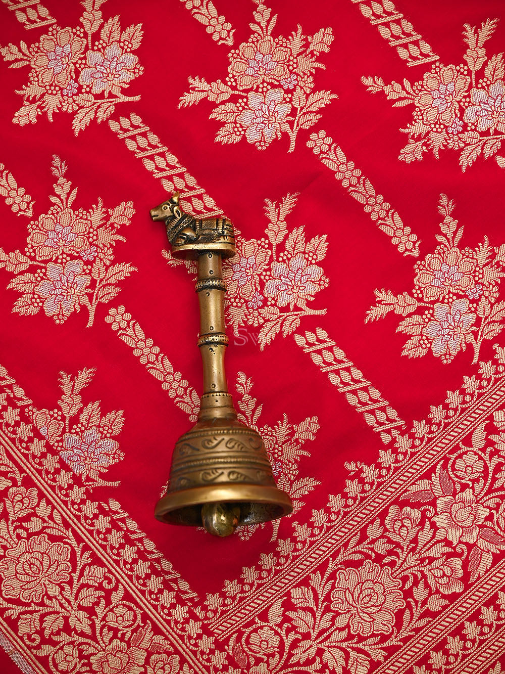 Red Jaal Katan Silk Handloom Banarasi Dupatta - Sacred Weaves