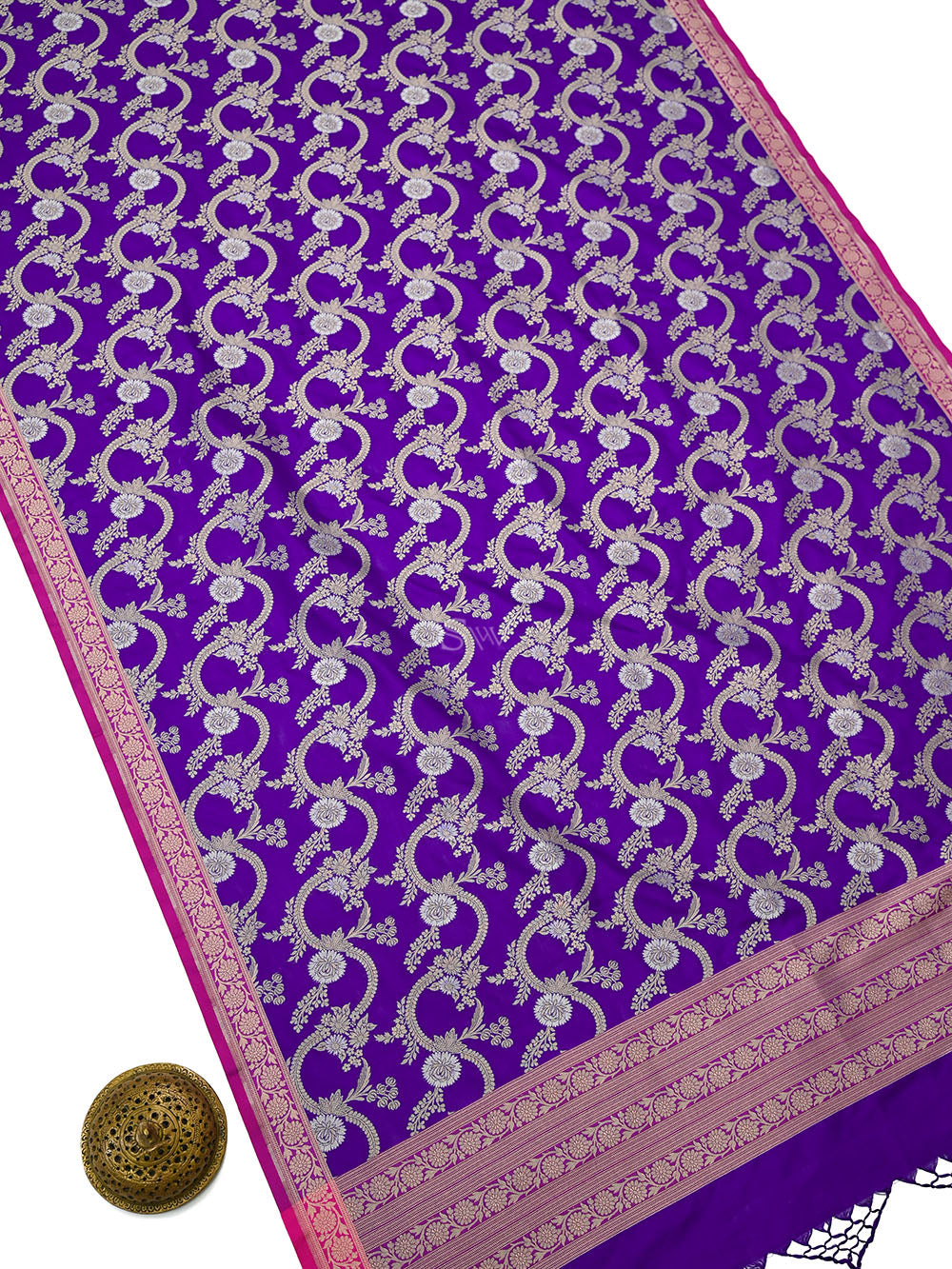 Purple Jaal Katan Silk Handloom Banarasi Dupatta - Sacred Weaves