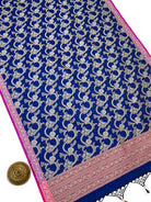 Midnight Blue Jaal Katan Silk Handloom Banarasi Dupatta - Sacred Weaves