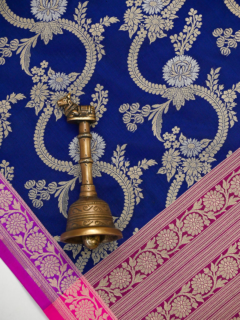 Midnight Blue Jaal Katan Silk Handloom Banarasi Dupatta - Sacred Weaves