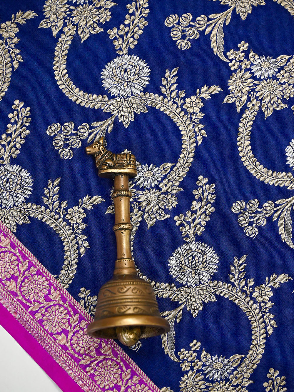 Midnight Blue Jaal Katan Silk Handloom Banarasi Dupatta - Sacred Weaves