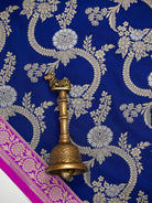 Midnight Blue Jaal Katan Silk Handloom Banarasi Dupatta - Sacred Weaves
