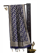 Midnight Blue Jaal Katan Silk Handloom Banarasi Dupatta - Sacred Weaves