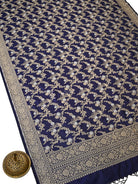 Midnight Blue Jaal Katan Silk Handloom Banarasi Dupatta - Sacred Weaves